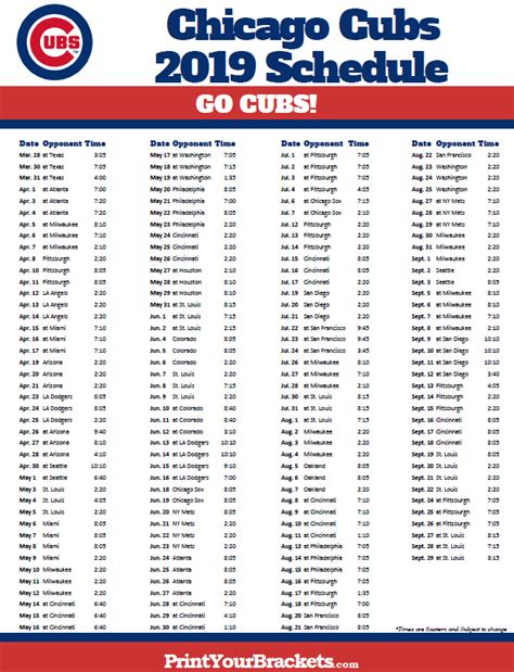 chicago cubs schedule 2019 pdf
